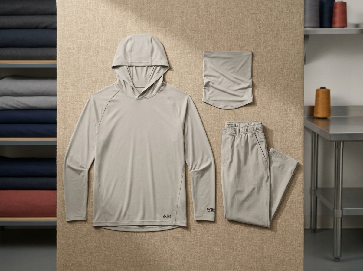 Hooded UPF sun hoodie line for a fishing apparel distributor