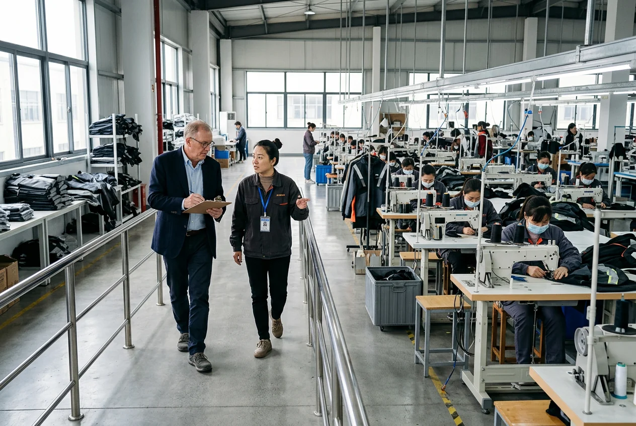 Fishing apparel programs run on the factory's own sewing floor