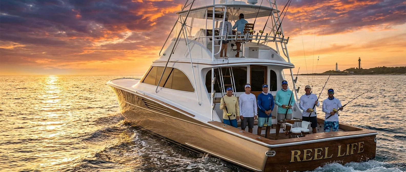 Offshore fishing crew on deck at sea