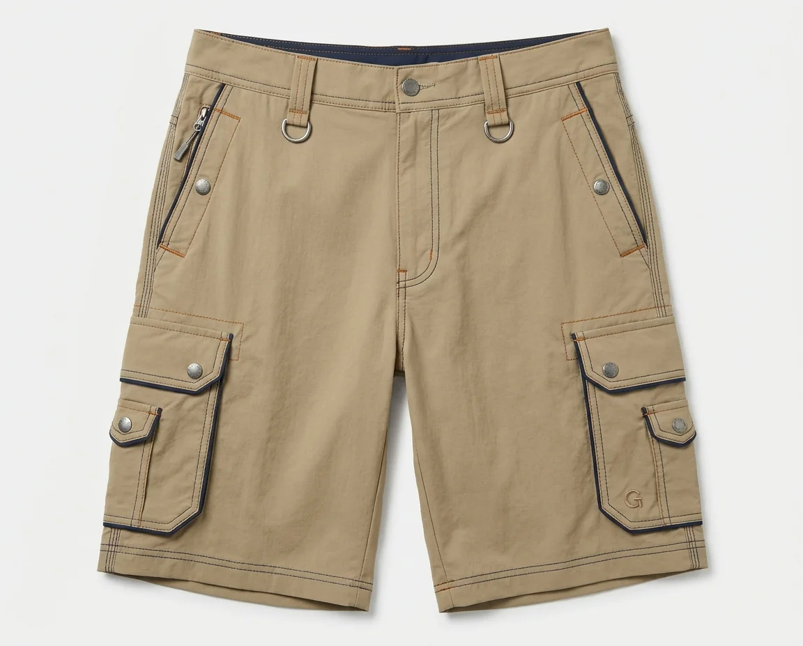 Custom cargo utility fishing shorts with draining pockets