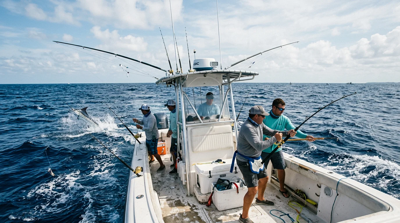 Offshore fishing scene at sea
