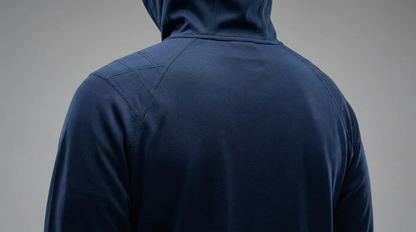 Long-sleeve fishing shirt outline showing chest, full sleeve, forearm and back-yoke logo placement zones