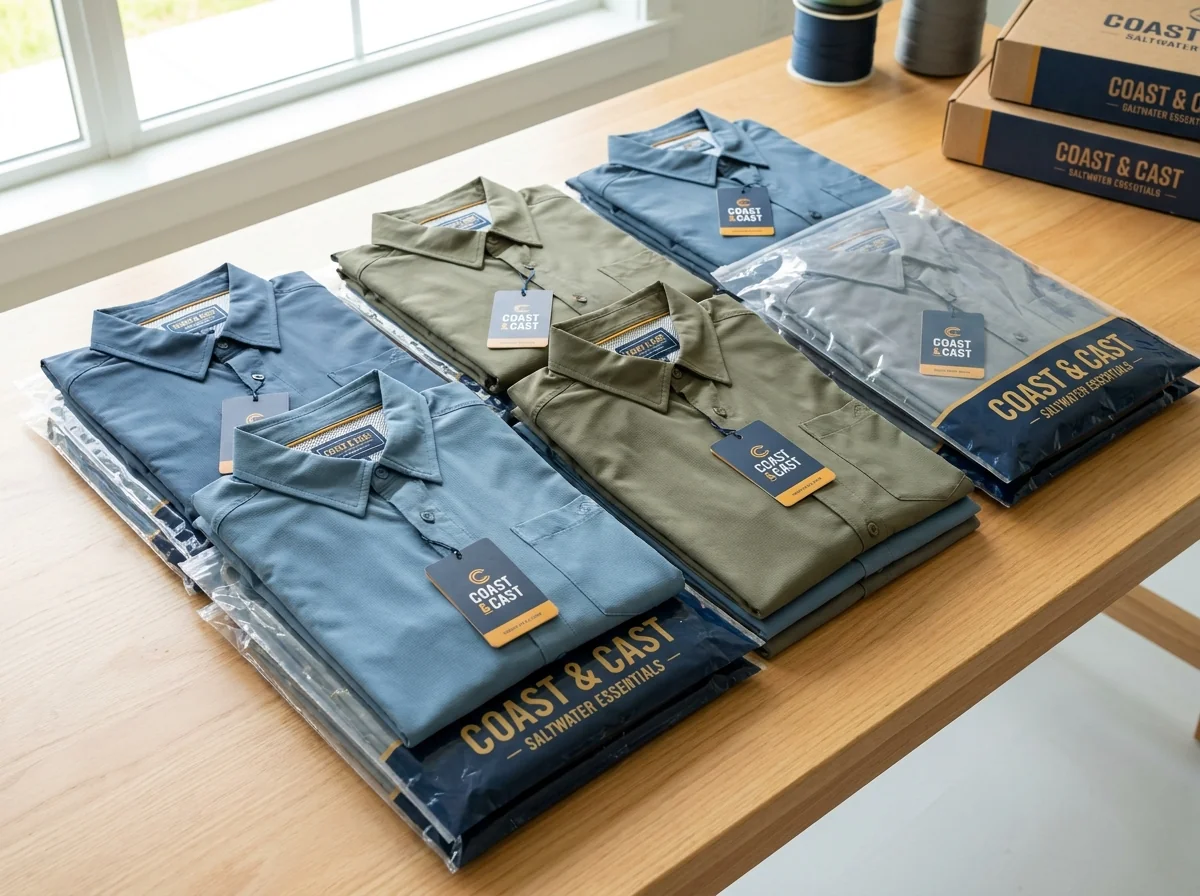 Private label fishing apparel reorder matched to the brand's label and color