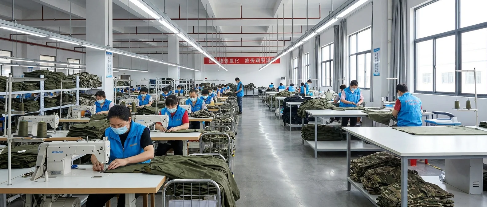 Our in-house fishing apparel factory floor building the pro tier