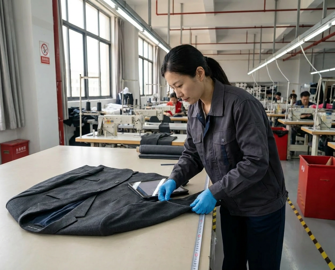 A garment measured at points of measure during the measurement pass