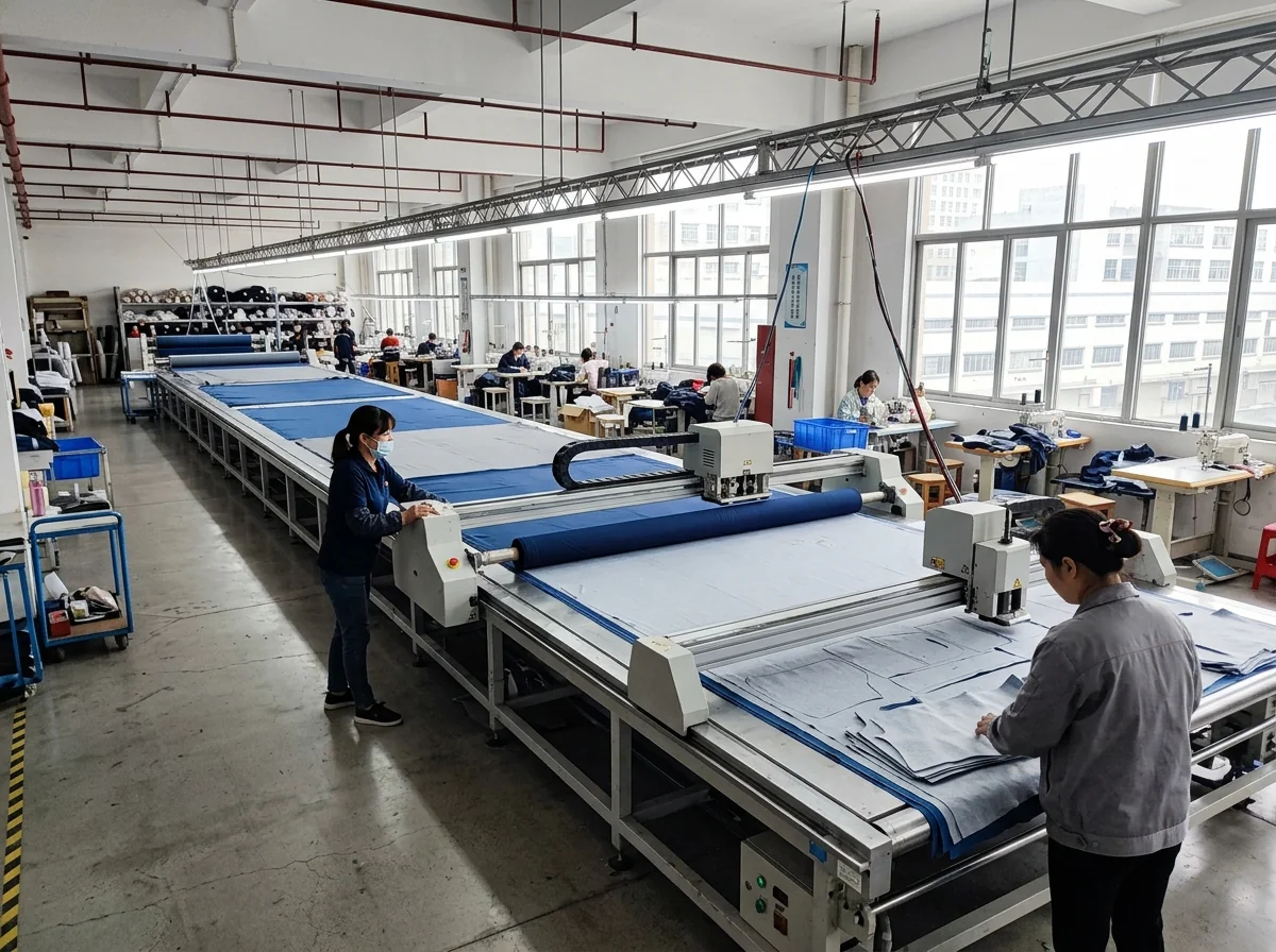 Incoming fabric inspected for flaws before cutting fishing apparel