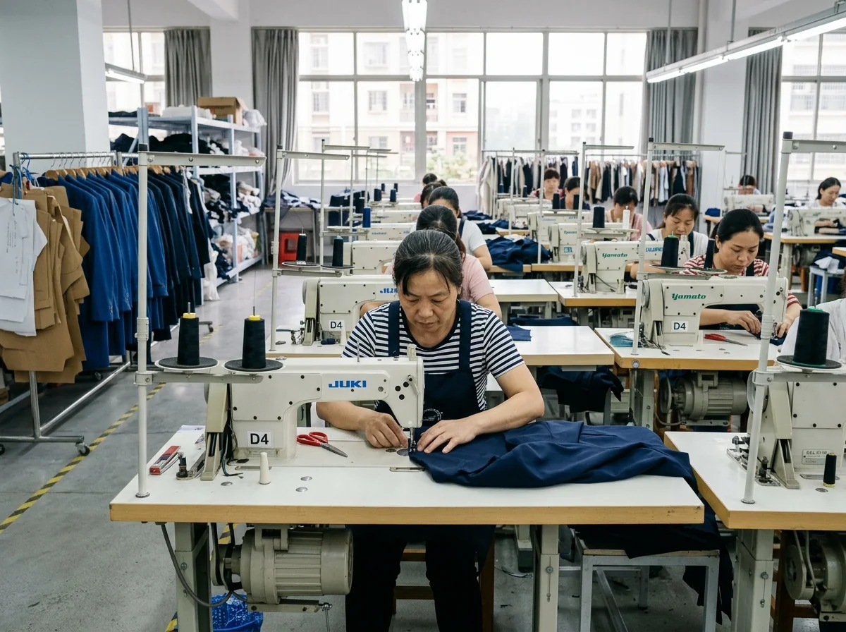 A pre-production sample garment behind a windowed workmanship guarantee