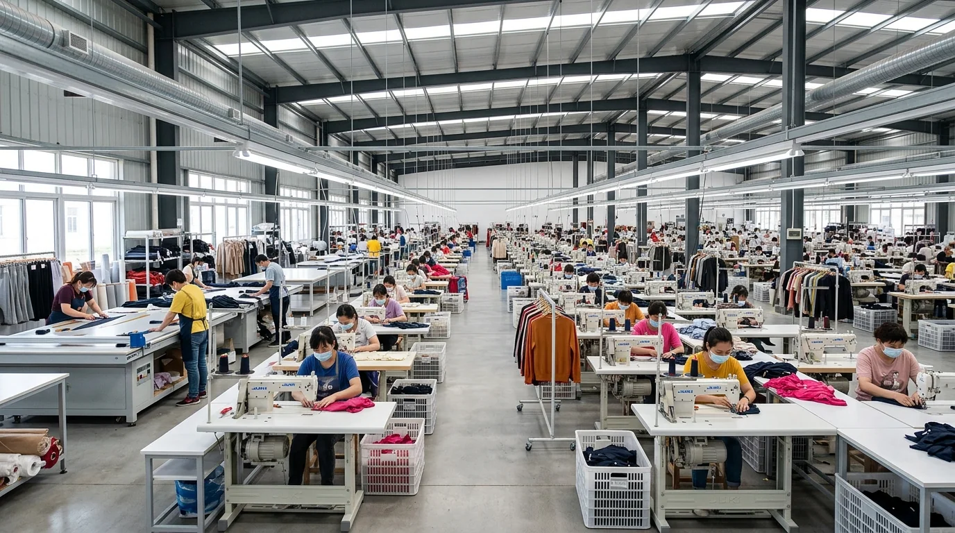 A fishing apparel factory floor where the QC standard is held under one roof
