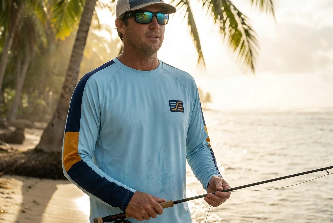 Light UPF 50+ torso knit for short-sleeve fishing shirts
