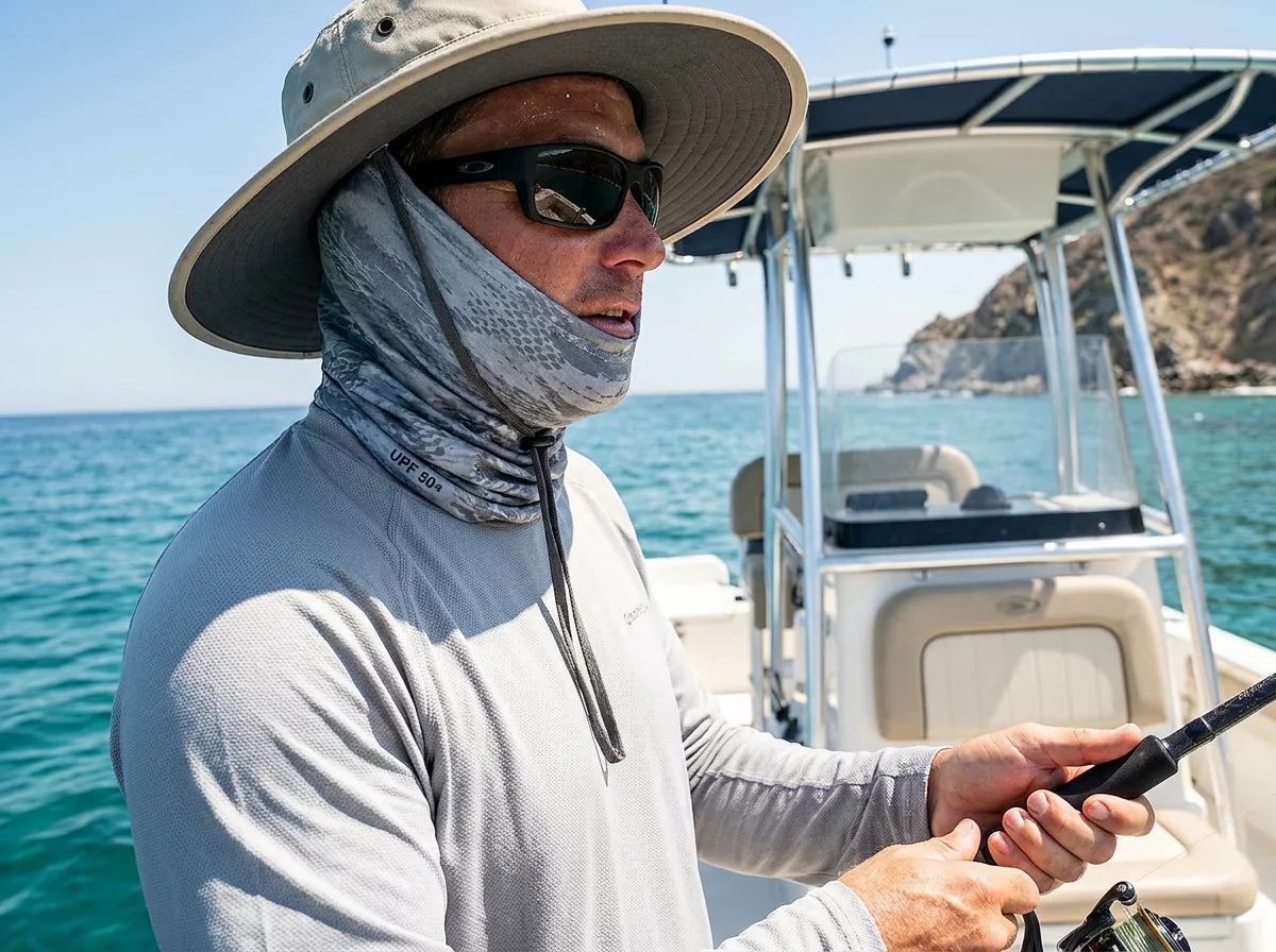 Gaiter-ready collar covering the face and throat