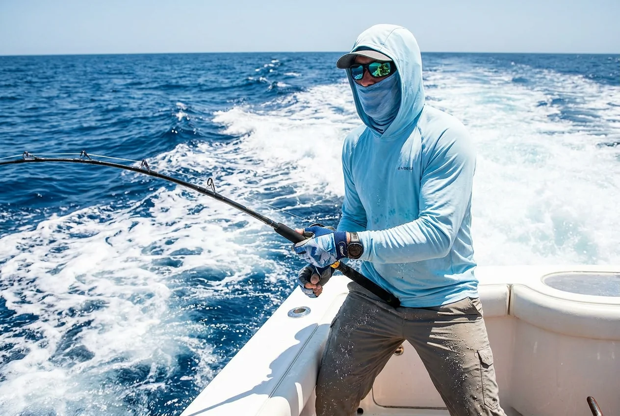 Lightweight UV fishing sun hoodie in a thin breathable UPF knit