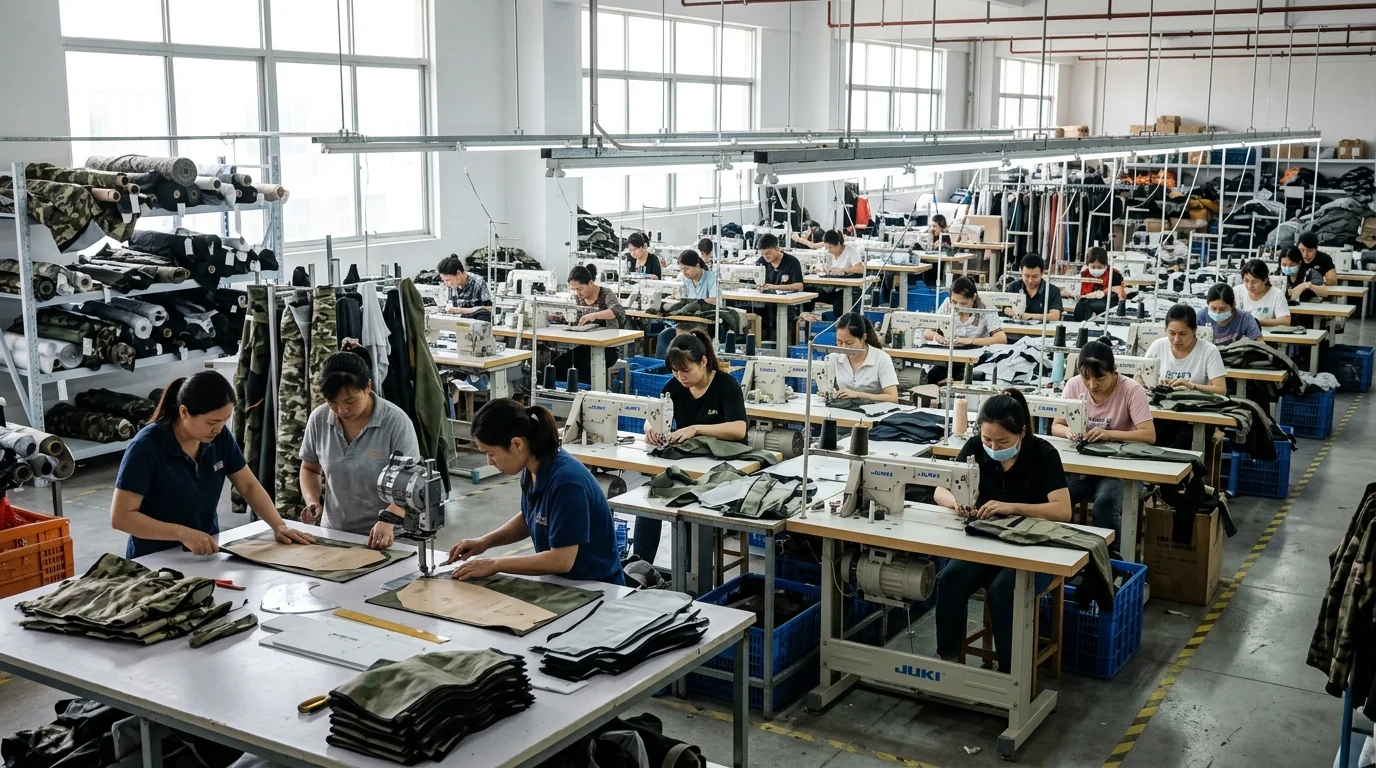 Sewing line producing women's-cut fishing apparel